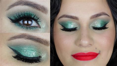 Green Glitter Makeup Tutorial Red Lip Look Youtube