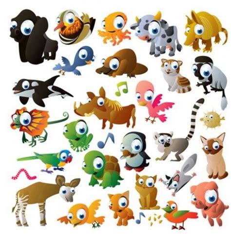 Cartoon Animals With Big Eyes Set Vector Free Download