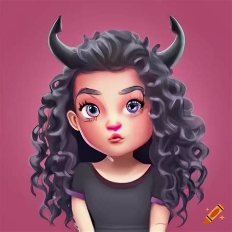 Cartoon Girl With Curly Hair And Devil Horns On Craiyon