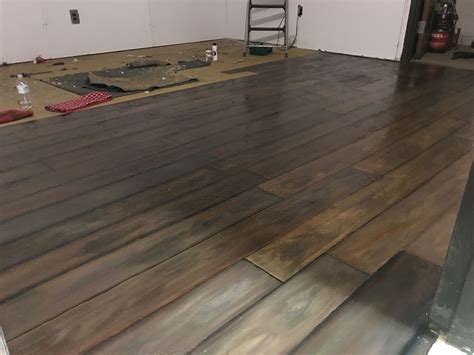 My Hand Painted Concrete Floor Made To Look Like Wood Flooring