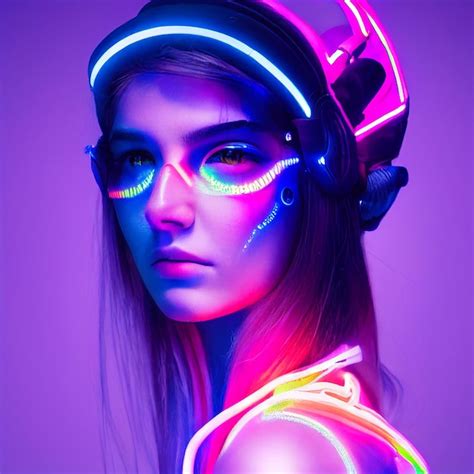 Premium Photo Cyberpunk Woman Portrait Futuristic Neon Style