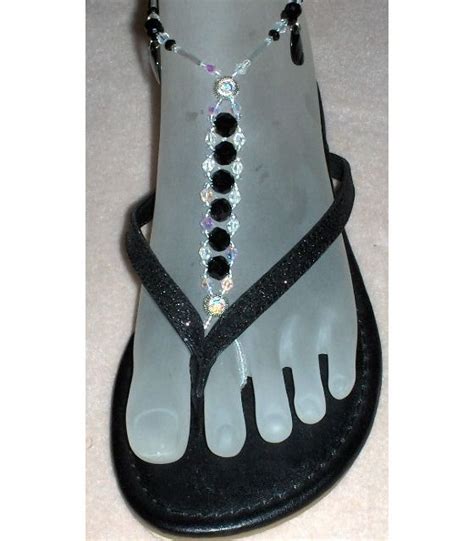barefoot sandals sz 6 7 black crystal beads and 4mm bicone crystals bare foot sandals foot
