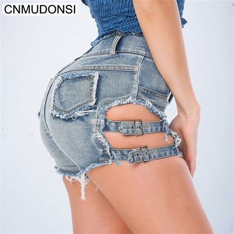 Cnmudonsi Women Low Rise Vintage Mini Jeans Shorts Both Side Buckle Mini Sexy Denim Short Female
