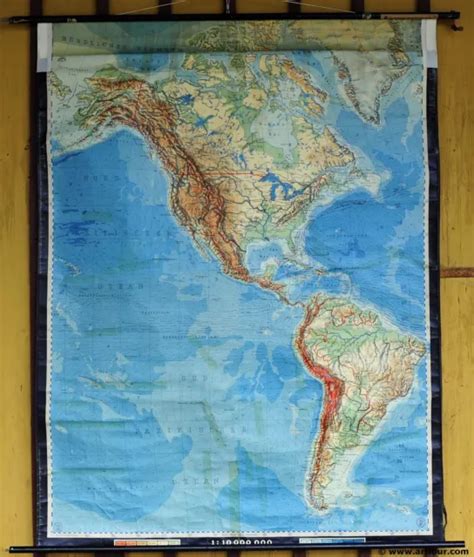 Vintage Mural Map Pull Down Wall Chart America North Middle South