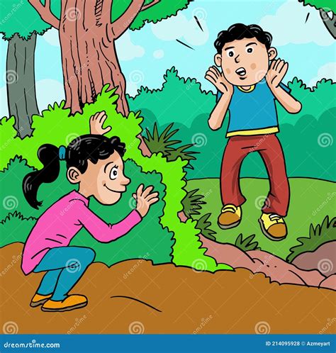 Kids Playing Seek And Hide Stock Vector Illustration Of Cheerful