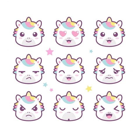 Conjunto De Emoticonos Cute Unicorn Smile Vector Premium