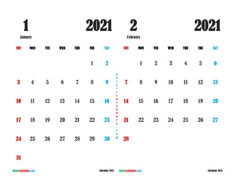 Jan And Feb 2021 Calendar Printable