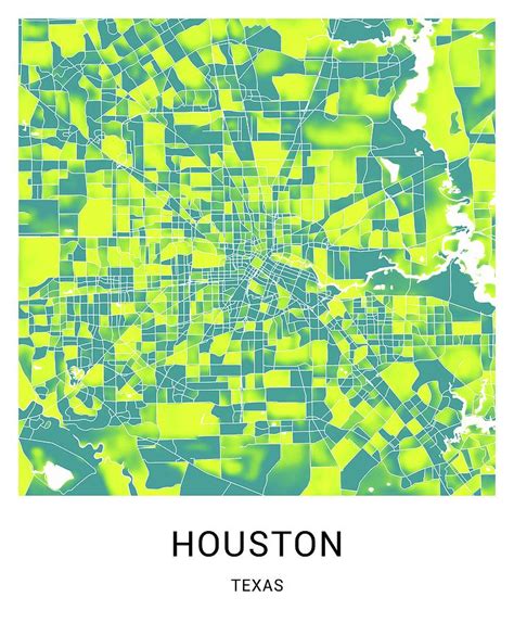 Houston Texas Named City Map Green Yellow Duotone Digital Art By