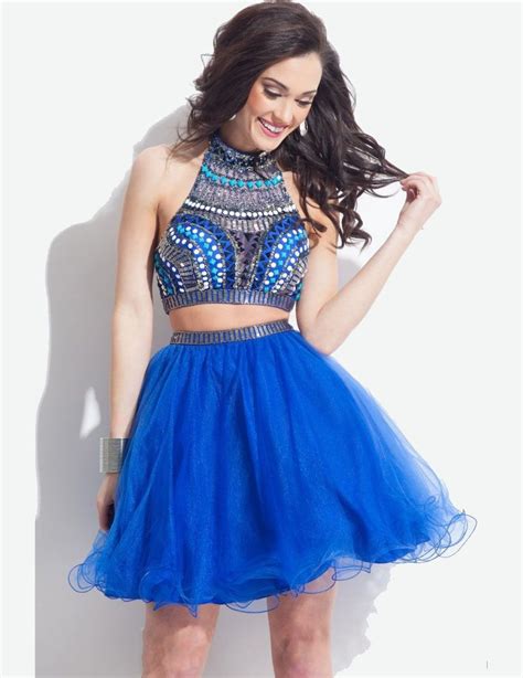 Royal Blue Sexy Mini Short Two Pieces Homecoming Dresses With Beading