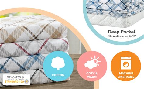 Comfort Spaces Cotton Flannel Breathable Warm Deep Pocket Sheets With