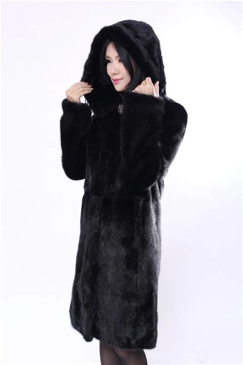 natural real mink coat mink fur coat black length of 100cm long mink fur coat genuine fur coat