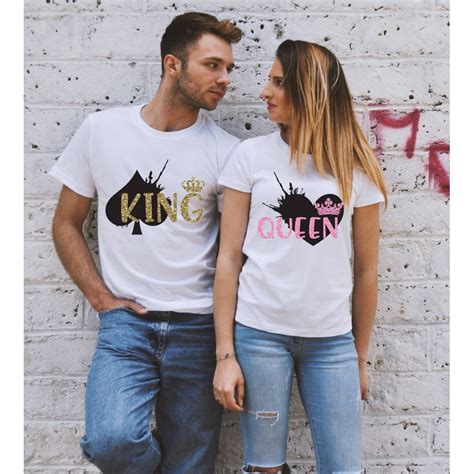 T Shirts Di Coppia King And Queen Glitter Black And Pink