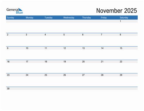 November 2025 Monthly Calendar Pdf Word Excel