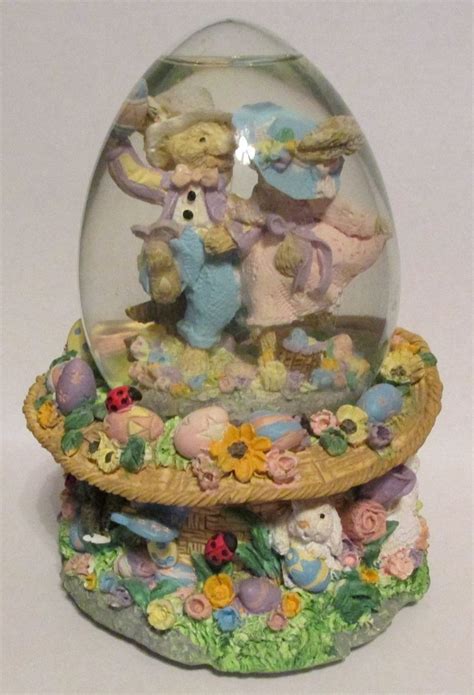 Large Snow Globe Music Box Easter Bunnies Dancing Easter Parade 30