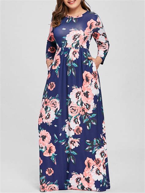 20 Off Plus Size Maxi Long Sleeve Floral Dress Rosegal