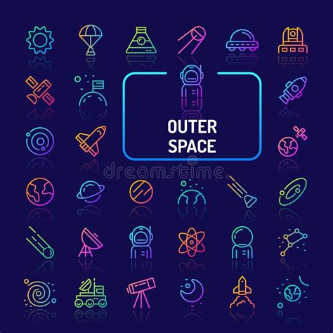 Outer Space And Planets Gradient Line Icon Set Eps 10 Stock Vector