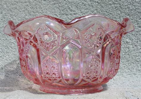 Iridescent Pink Carnival Glass Bowl Quintec Pattern Smith Glass Co 1730982243