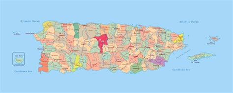 Large Administrative Map Of Puerto Rico With Roads And Cities Puerto