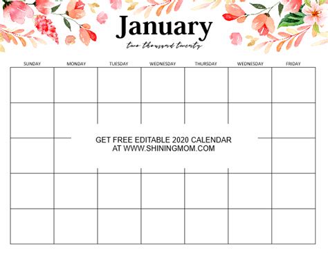 Free Fully Editable 2020 Calendar Template In Word 2020 Calendar