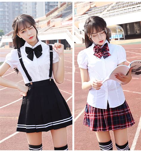 Japanese School Uniforms Set Women Summer Short Dresses Seeve White