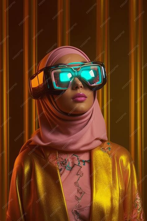 Premium Ai Image A Woman Wearing A Hijab And Vr Virtual Reality Glasses Generative Ai Image