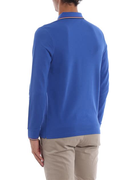 Polo Shirts Moncler Royal Blue Long Sleeve Polo Shirt