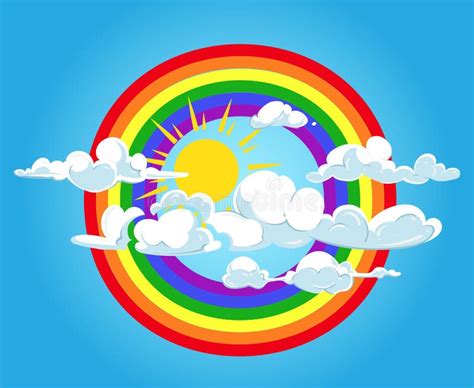 Sun And Clouds In Rainbow Circle Stock Vector Illustration Of Heaven