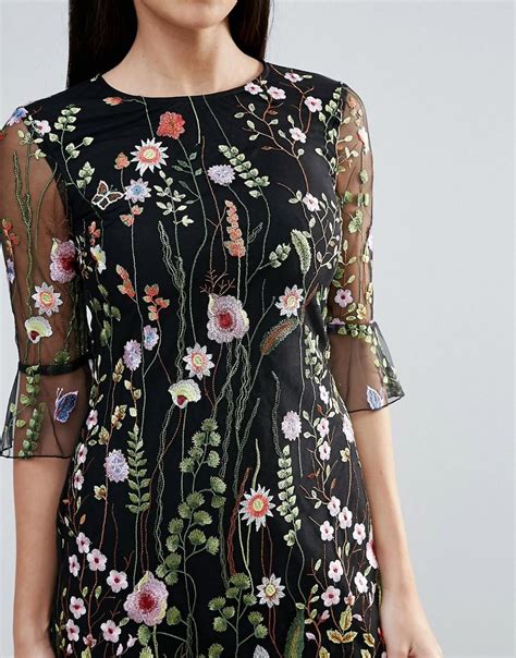 Lyst Lipsy Floral Embroidered Shift Dress In Black