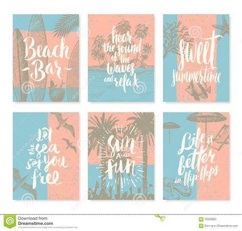 set of summer holidays and tropical vacation posters or greeting card stock vector