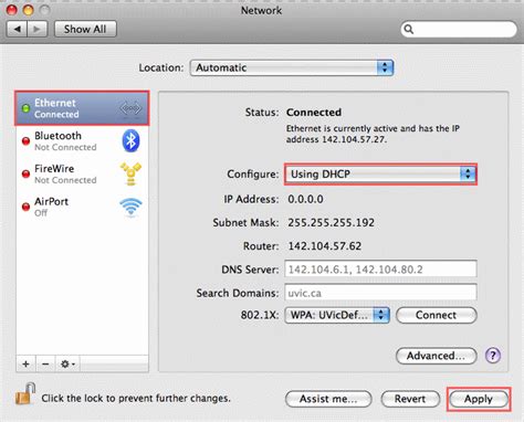 Enter the subnet mask and default gateway. Obtain an automatic IP address: Mac OS X 10.5 and newer ...