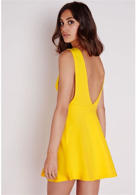 Missguided Backless Skater Dress Yellow Missguided Lookastic