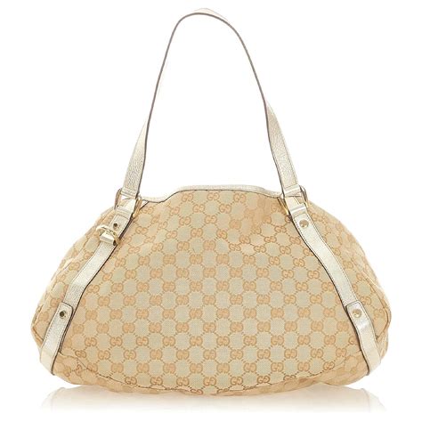 Gucci Brown Gg Canvas Pelham Tote Bag White Beige Leather Cloth Pony