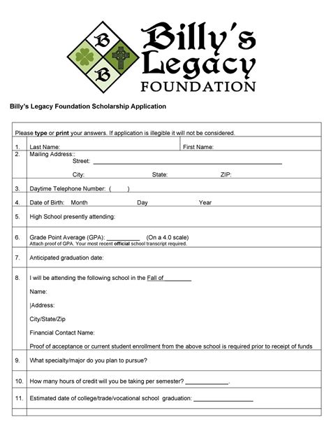 Word Printable Scholarship Application Template
