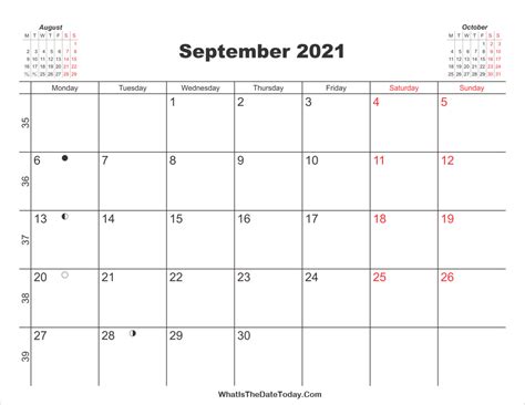 Printable Calendar September 2021 Whatisthedatetodaycom