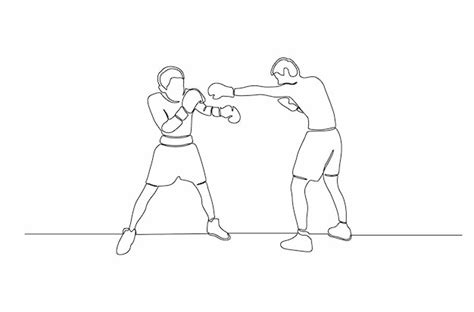 Dessin Au Trait Continu De Deux Hommes Duel De Boxe Illustration