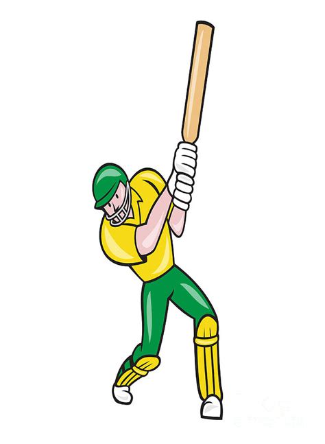 Cricket Player Batsman Batting Front Cartoon Isolated Digital Art By