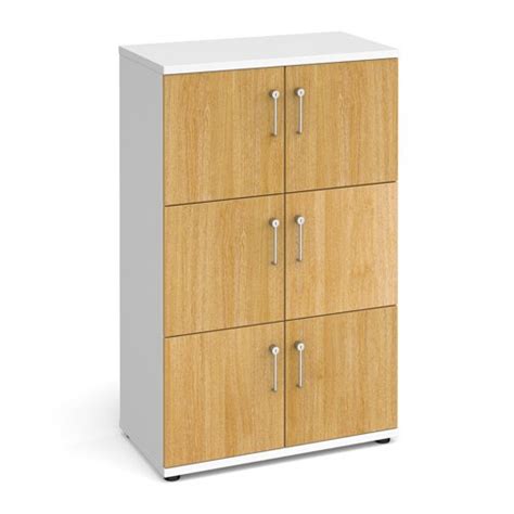 Wooden Storage Lockers 6 Door White With Oak Doors