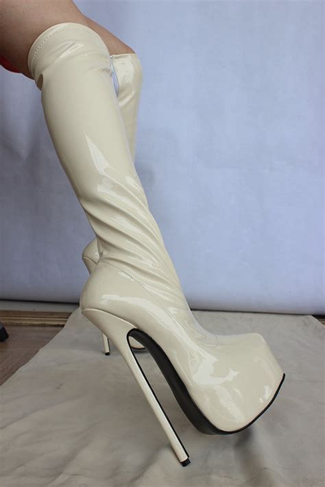 Cm Cm Heel Knee High Boots Extreme High Inch Sex Fetish Thin Heel Patent Leather Platform
