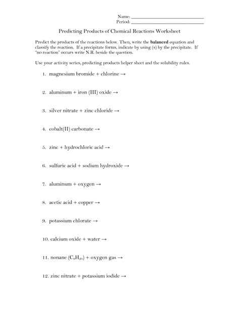 Predicting Products Of Reactions Chem Worksheet 10 4 Answer Key — Db