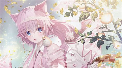 Blue Eyes Pink Hair Anime Girl Neko Kimono Hd Anime Girl Wallpapers