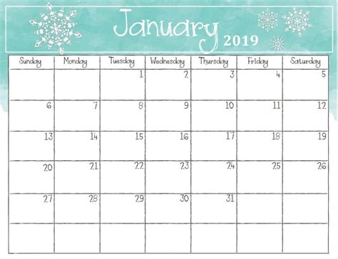 January 2019 Calendar In Pdf Word Excel Printable Template
