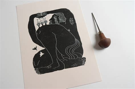 Original Handmade Abstract Graphic Nude Linocut Print Art Etsy