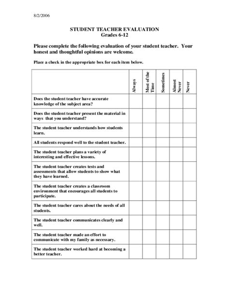 2022 Student Teacher Evaluation Form Fillable Printable Pdf And Forms