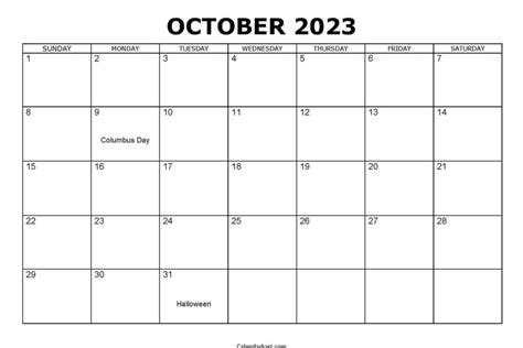 October 2023 Calendar With Holidays Calendarkart
