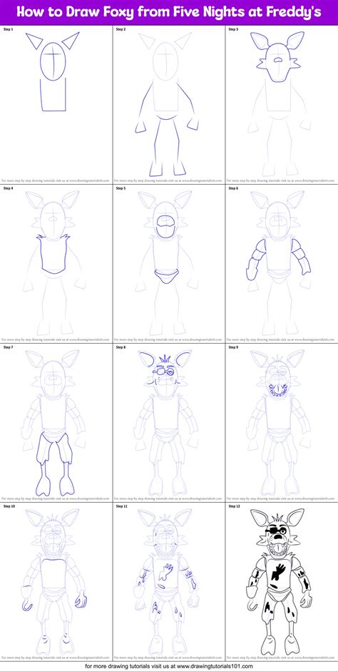 How To Draw Foxy From Five Nights At Freddys Printable Step By Step