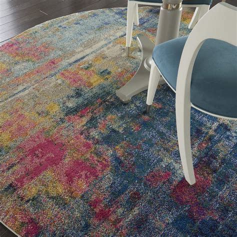 Celestial Ces09 Blue Yellow Round Rug Nourison Rugs Funkyrugs