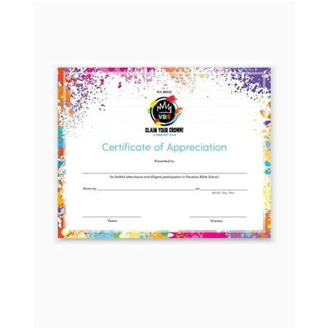 Vbs Claim Your Crown Certificate Of Appreciation Pack Of 6