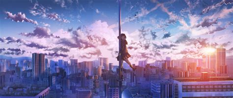 2560x1080 Anime Girl City Building Height 4k Wallpaper2560x1080