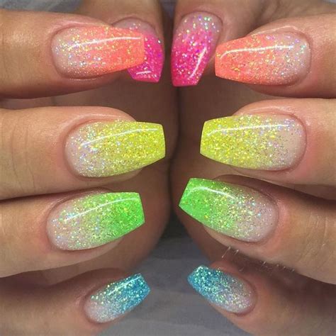 Neon Rainbow Nails French Acrylic Nails Nail Art Designs Summer