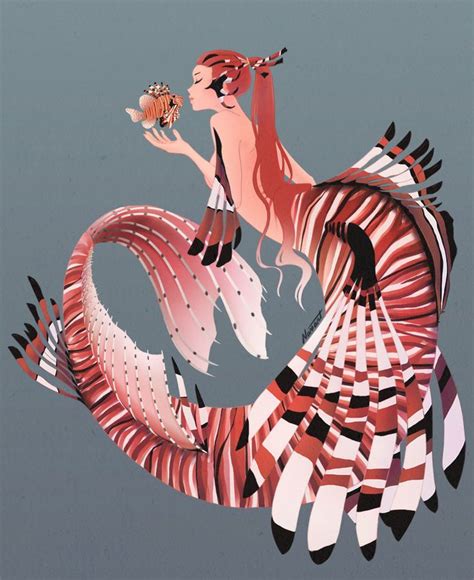 Lionfish Mermaid By N4n4rt Mermaid Drawings Mythical Creatures Art